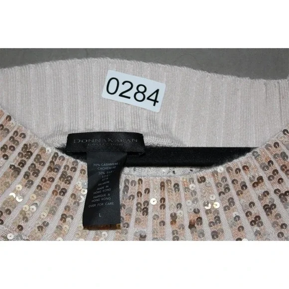 Donna Karan Vintage Sweater Womens L Silver Metallic Sequin Knit Pullover Top - Picture 2 of 5